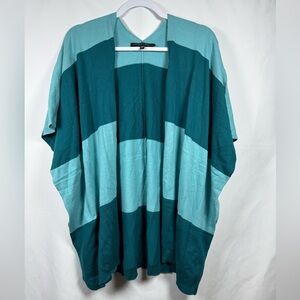 Colleen Lopez Teal and Aqua Knit Open Front Short Sleeve Cardigan M/L